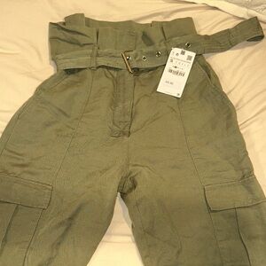 Zara Olive Green Ankle Cropped Pants